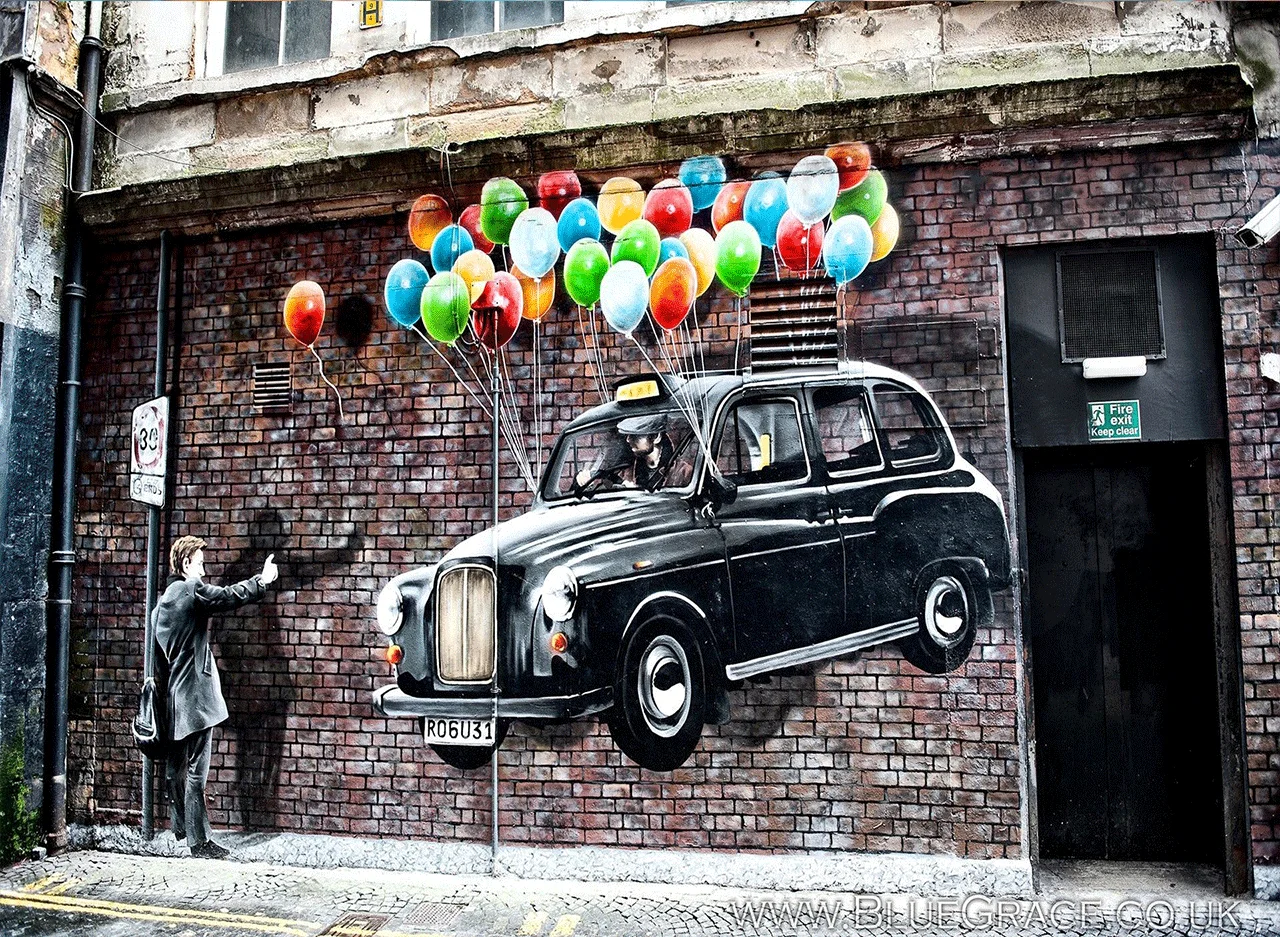 Φωτογραφία προϊόντος: Πίνακας σε καμβά Flying taxi, street art