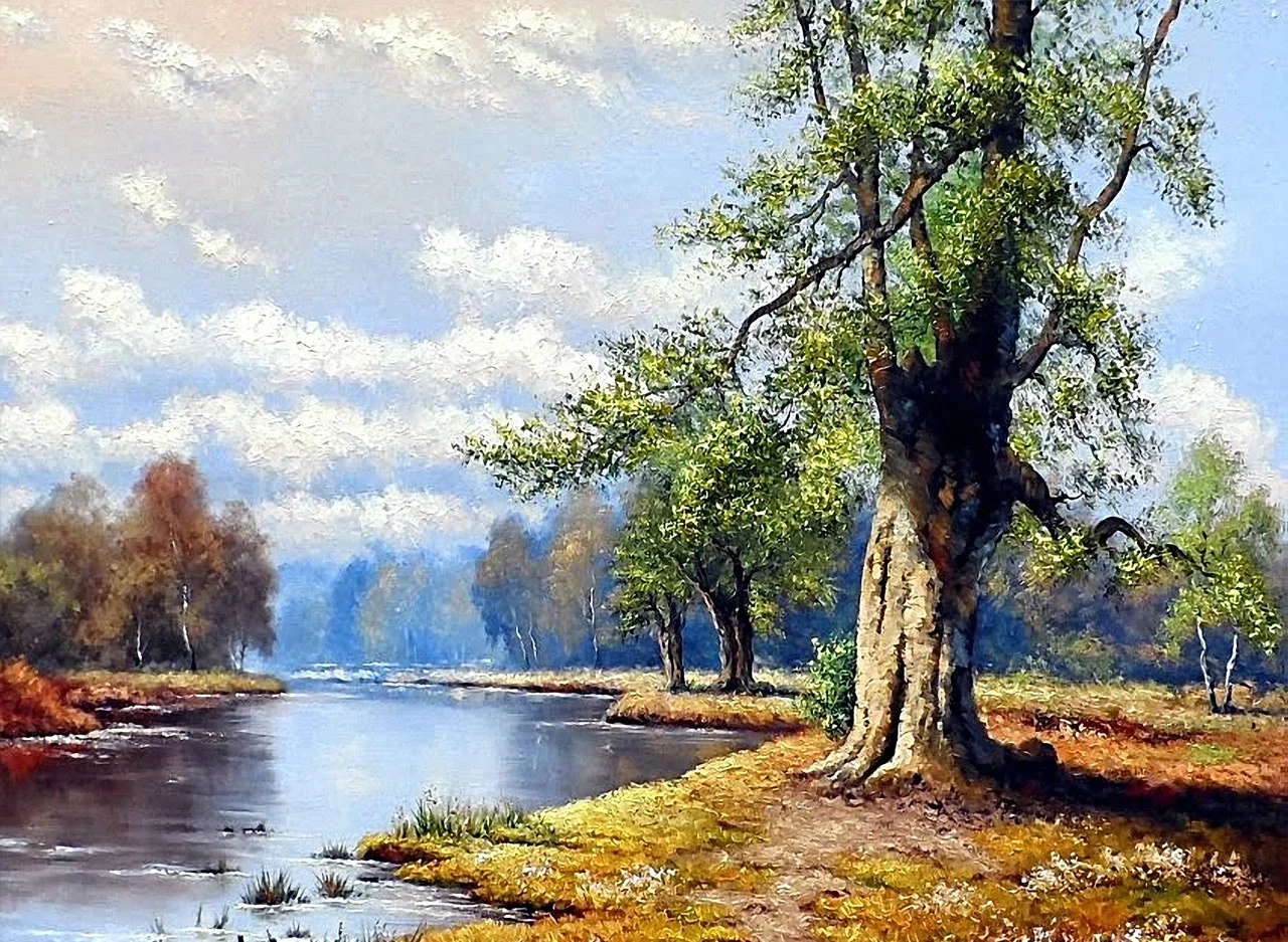 Φωτογραφία προϊόντος: Πίνακας ζωγραφικής river landscape αντίγραφο σε καμβά