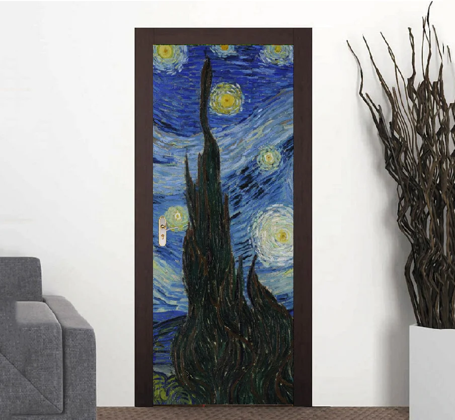 Φωτογραφία προϊόντος: Αυτοκόλλητο πόρτας Starry Night Van Gogh αντίγραφο έργου τέχνης
