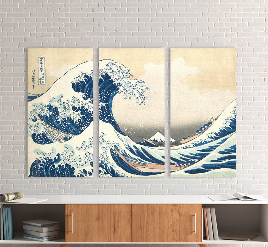 Φωτογραφία προϊόντος: Πίνακας σε καμβά The great wave off Kanagawa τρίπτυχος