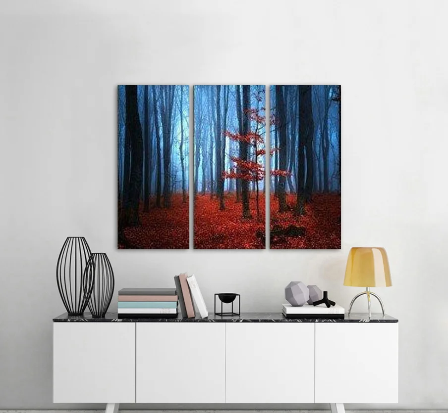 Φωτογραφία προϊόντος: Πίνακας σε καμβά Foggy forest τρίπτυχος