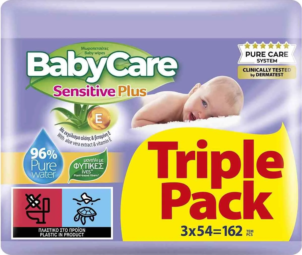 Φωτογραφία προϊόντος: BabyCare Sensitive Plus Μωρομάντηλα 162τμχ (3x54τμχ)