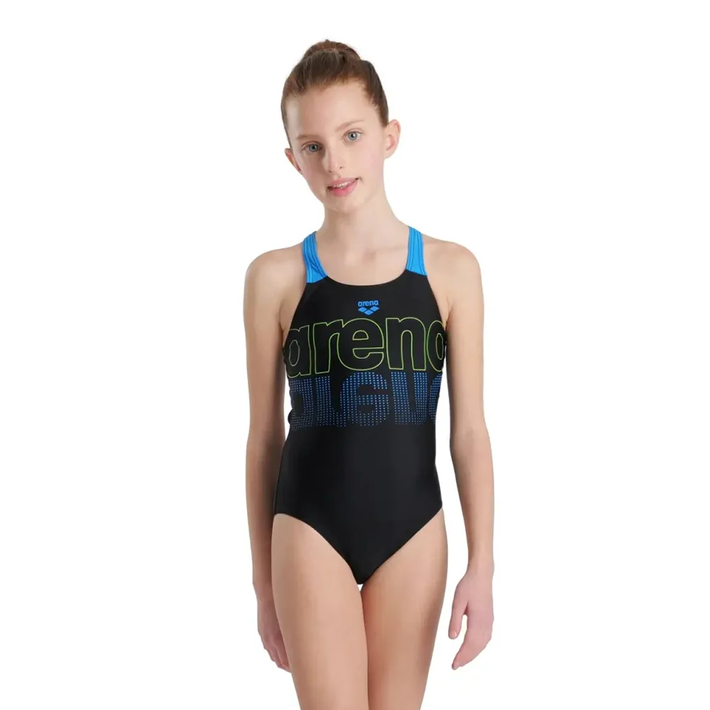 Φωτογραφία προϊόντος: Arena Girl's V Back Graphic Swimsuit Μαύρο - Μπλε 005538-590 (Arena)
