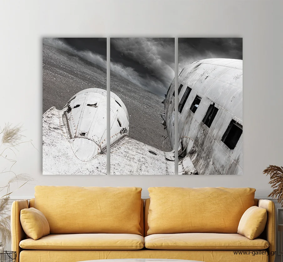 Φωτογραφία προϊόντος: Πίνακας σε καμβά Old Crashed Plane τρίπτυχος