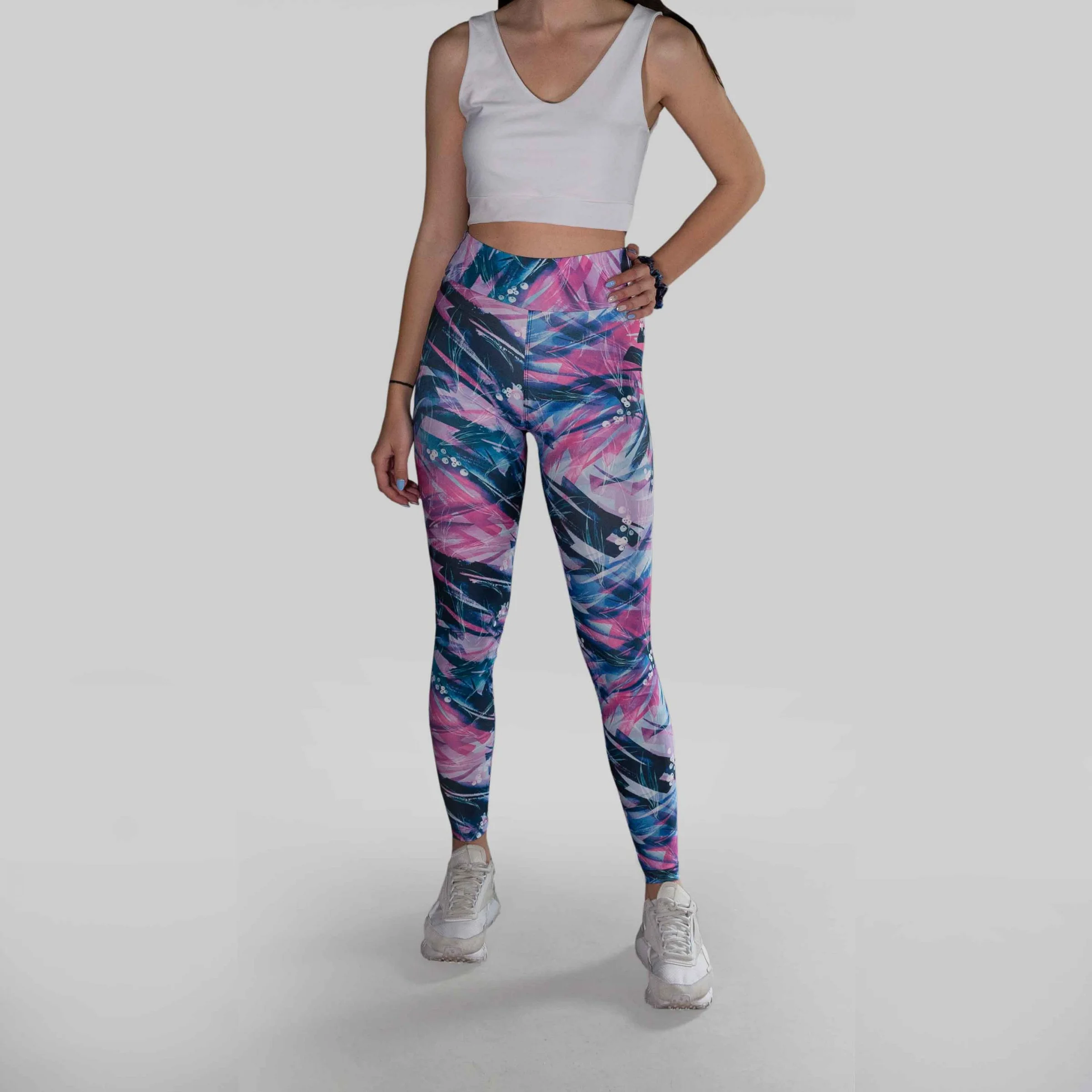 Φωτογραφία προϊόντος: LUCKYJOJO Tropical Blue and Pink Print Leggings by Lucky Jojo
