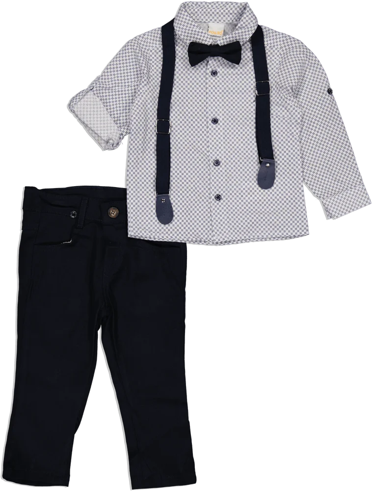 Φωτογραφία προϊόντος: TERY Boy Luxury Suits Επίσημο σετ εξόδου 4 τεμαχίων Πουκάμισο, Τιράντες, Παπιγιόν,Παντελόνι ( σκούρο μπλε-λευκό)