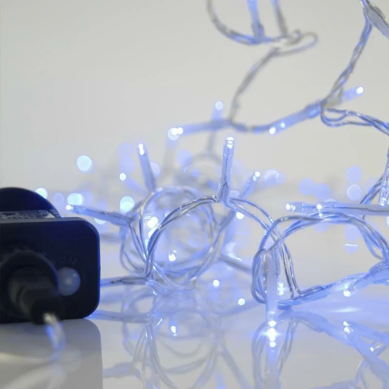 Φωτογραφία προϊόντος: 100 Λαμπάκια LED Μπλε 3mm με Προγράμματα, Σειρά, Διαφανές Καλώδιο Ρεύματος 4.95m Eurolamp (600-11563)