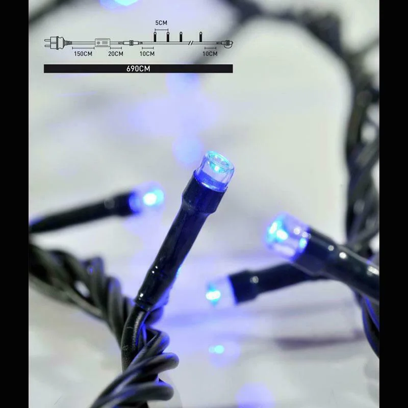 Φωτογραφία προϊόντος: 100 Λαμπάκια LED Μπλε 5mm Επεκτάσιμα με Προγράμματα, Σειρά, Πράσινο Καλώδιο Ρεύματος 5.2m Eurolamp (600-11013)