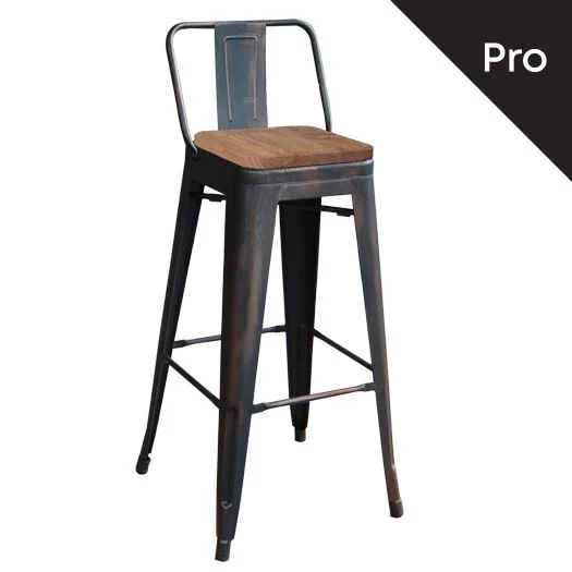 Φωτογραφία προϊόντος: RELIX Wood Σκαμπό Bar-Pro με Πλάτη, Μέταλλο Βαφή Antique Black, Απόχρωση Ξύλου Dark Oak