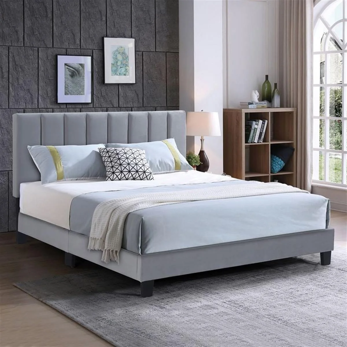 Φωτογραφία προϊόντος: Woodwell ALLEGRO Κρεβάτι Διπλό 140x190cm, Ύφασμα Γκρι, με Κεφαλάρι πολλαπλών θέσεων 149x205x117/127cm