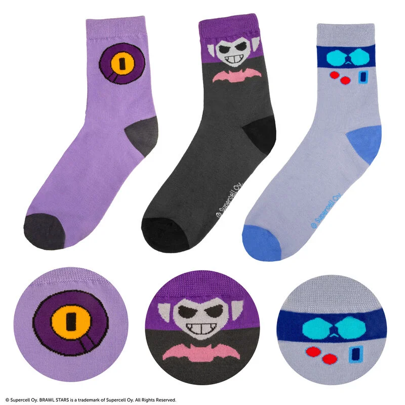 Φωτογραφία προϊόντος: Cinereplicas Σετ κάλτσες 3 τεμ Brawl Stars Set of 3 8-Bit, Rico, and Mortis Socks One size 35-45