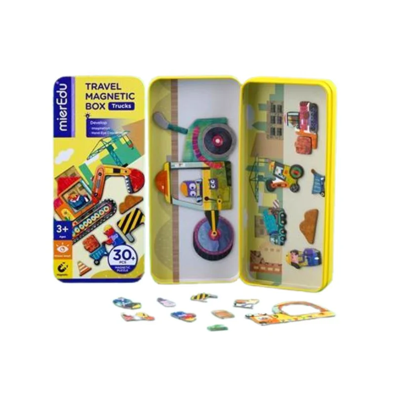 Φωτογραφία προϊόντος: Παιδικό Μαγνητικό Puzzle σε Μεταλλική Κασετίνα MierEdu Trucks 20×3x9cm 30pcs 3+ Ετών ME0882