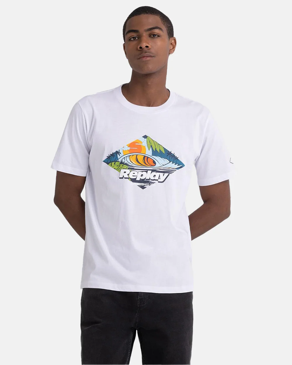 Φωτογραφία προϊόντος: REPLAY CREWNECK T-SHIRT WITH PRINT #ffffff