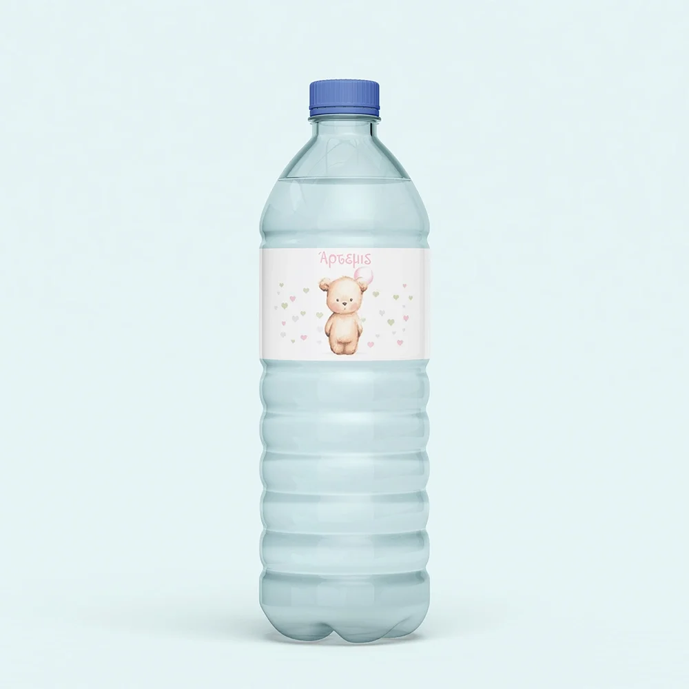 Φωτογραφία προϊόντος: Ecobags Αυτοκόλλητες Ετικέτες Νερού Βάπτισης Θέμα Αρκουδάκι με Μπαλόνι Ροζ
