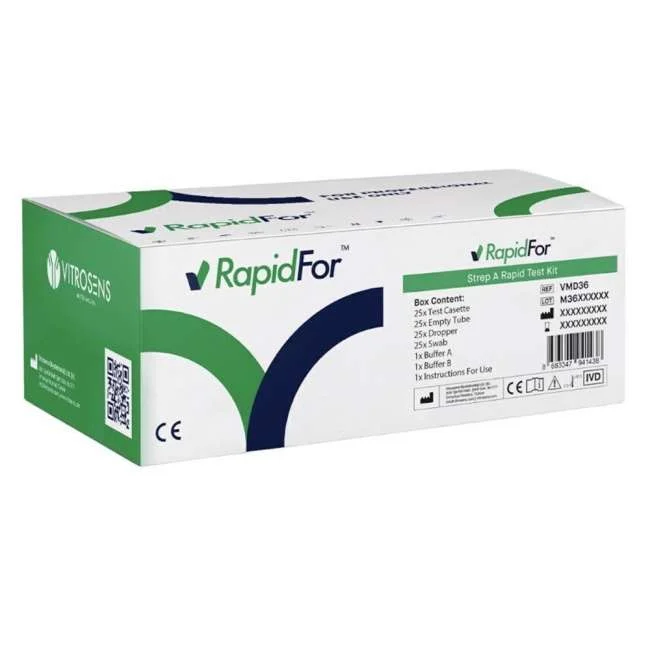 Φωτογραφία προϊόντος: Vitrosens RapidFor Strep A Rapid Test Kit 25 Tεμάχια -Ανίχνευση του Στρεπτόκοκκου της Ομάδας Α