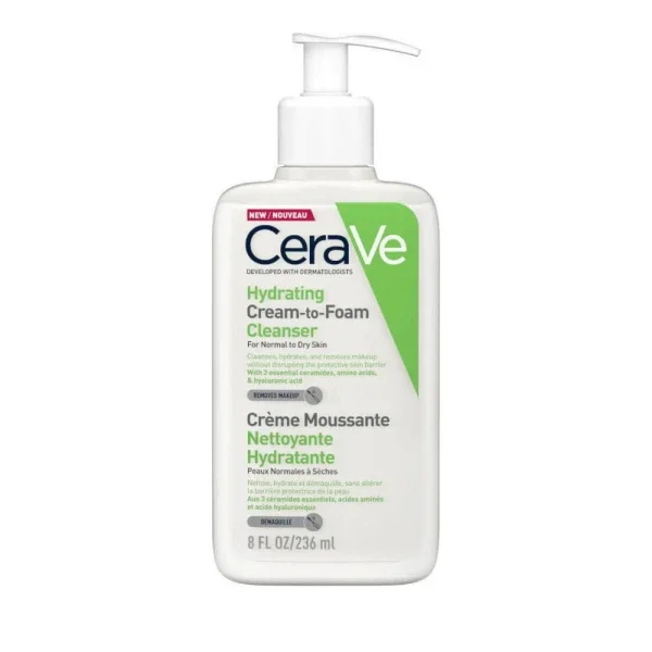 Φωτογραφία προϊόντος: CeraVe Hydrating Cream To Foam Ντεμακιγιάζ και Καθαριστικό Προσώπου που Αφρίζει με Υαλουρονικό Οξύ 236ml