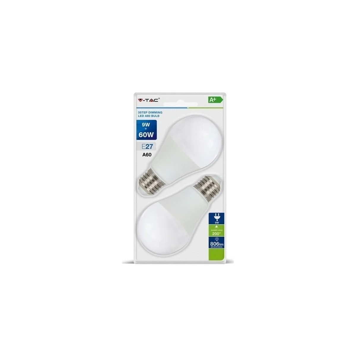 Φωτογραφία προϊόντος: V-TAC 7289 VT-2129 E27 A60 9W Φυσικό Λευκό Dimmable 2τμχ