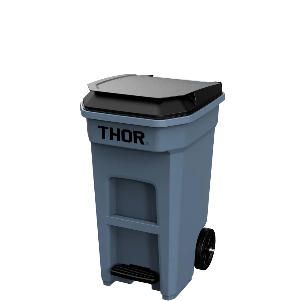 Φωτογραφία προϊόντος: Κάδος Πλαστικός THOR βαριάς κατασκευής 120LT, με ρόδες, pedal + καπάκι, 52x66.3x94cm, γκρι, TRUST