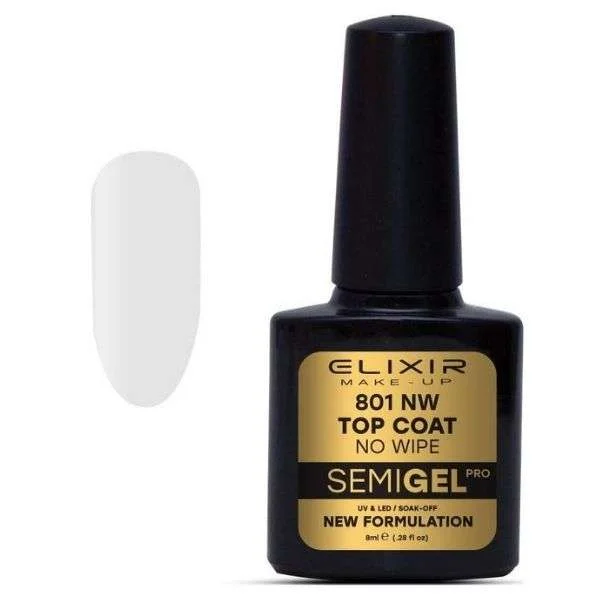 Φωτογραφία προϊόντος: Elixir Professional Semi Gel 801 Top Coat No Wipe για Ημιμόνιμο Βερνίκι Νυχιών 8ml