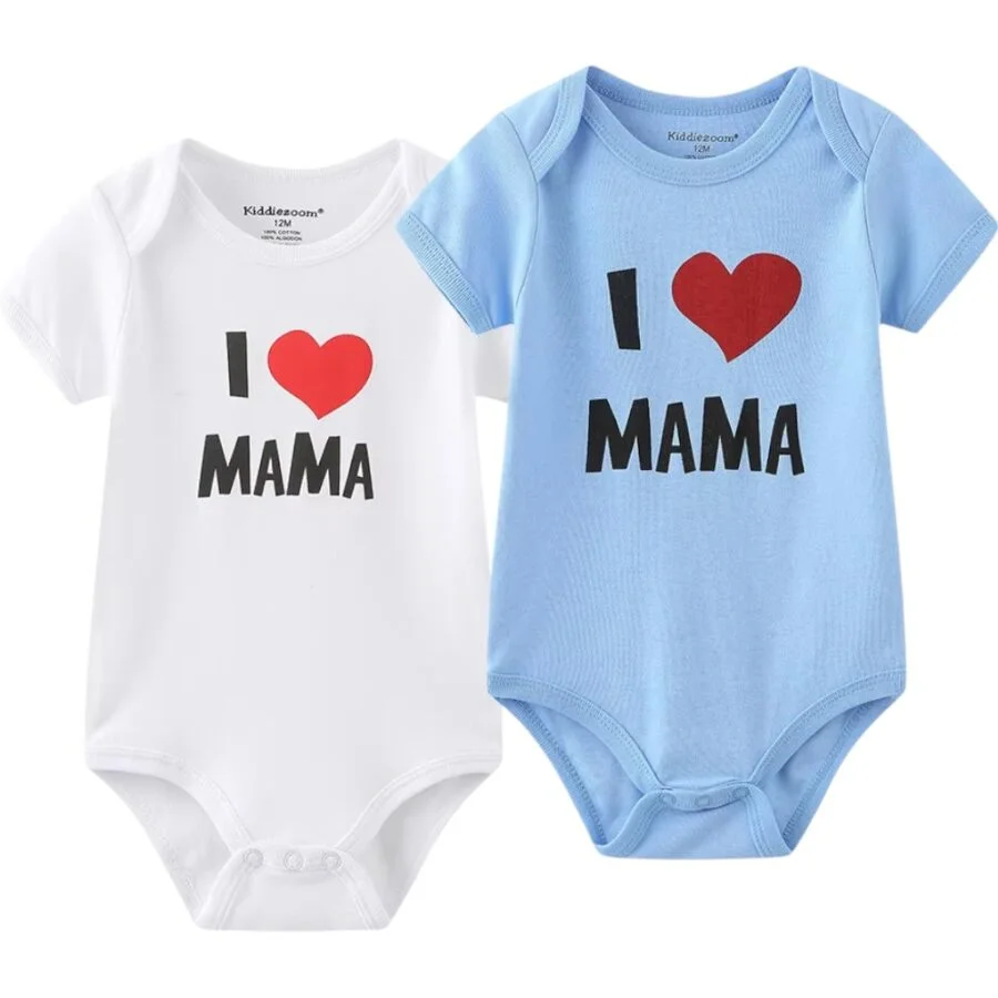 Φωτογραφία προϊόντος: Άσπρο-Γαλάζιο, I LOVE MAMA, Σετ 2τμχ Κοντομάνικα φορμάκια, Queen Mother