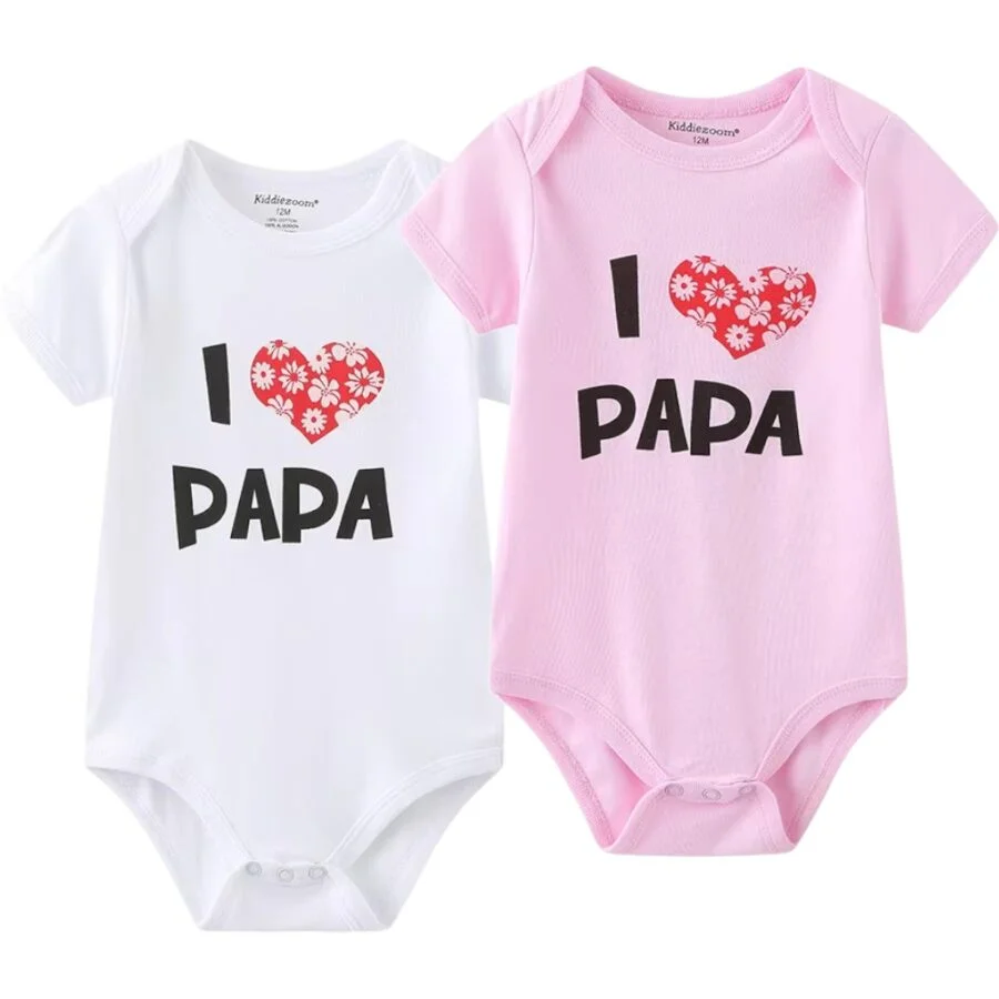 Φωτογραφία προϊόντος: Άσπρο-Ροζ, I LOVE PAPA, Σετ 2τμχ Κοντομάνικα φορμάκια, Queen Mother