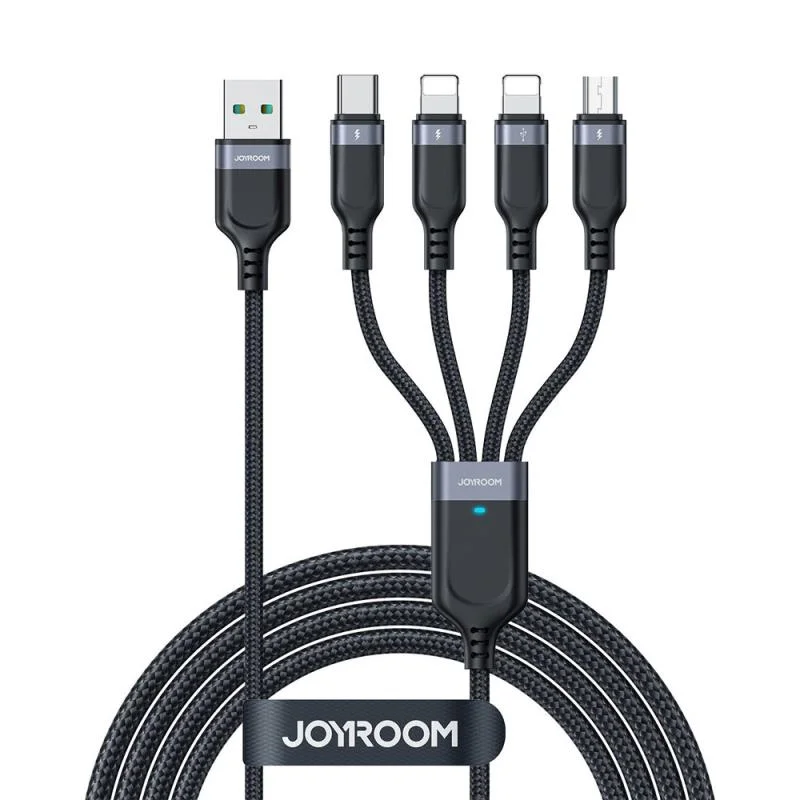 Φωτογραφία προϊόντος: Καλώδιο Σύνδεσης USB 2.0 4 σε 1 Joyroom Braided S-1T4018A18 USB A σε Micro USB + USB C + 2xLightning 17.5W 1.2m Μαύρο