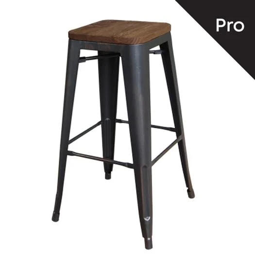 Φωτογραφία προϊόντος: RELIX Wood Σκαμπό Bar-Pro, Στοιβαζόμενο, Μέταλλο Βαφή Antique Black,Κάθισμα Dark Oak