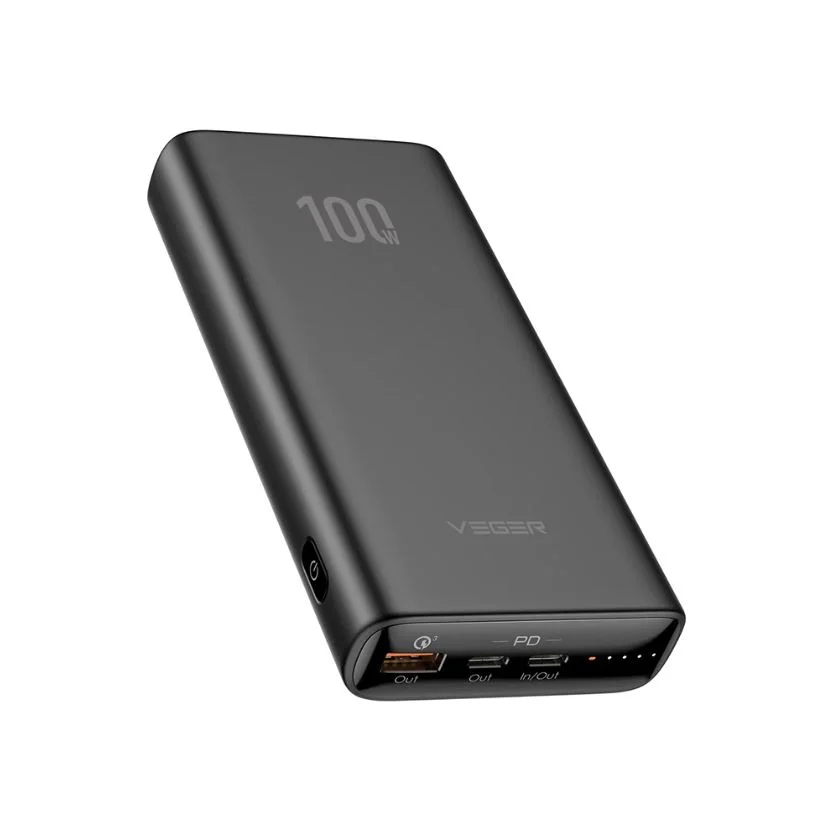 Φωτογραφία προϊόντος: Veger T100 Power Bank 20000mAh 100W με Θύρα USB-A και 2 Θύρες USB-C Power Delivery Μαύρο