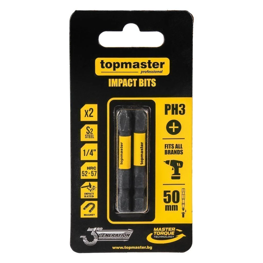 Φωτογραφία προϊόντος: Topmaster Μύτες κατσαβιδιού Impact Σταυρός με Μέγεθος PH3 50mm 2τεμ. 338732 TOP MASTER