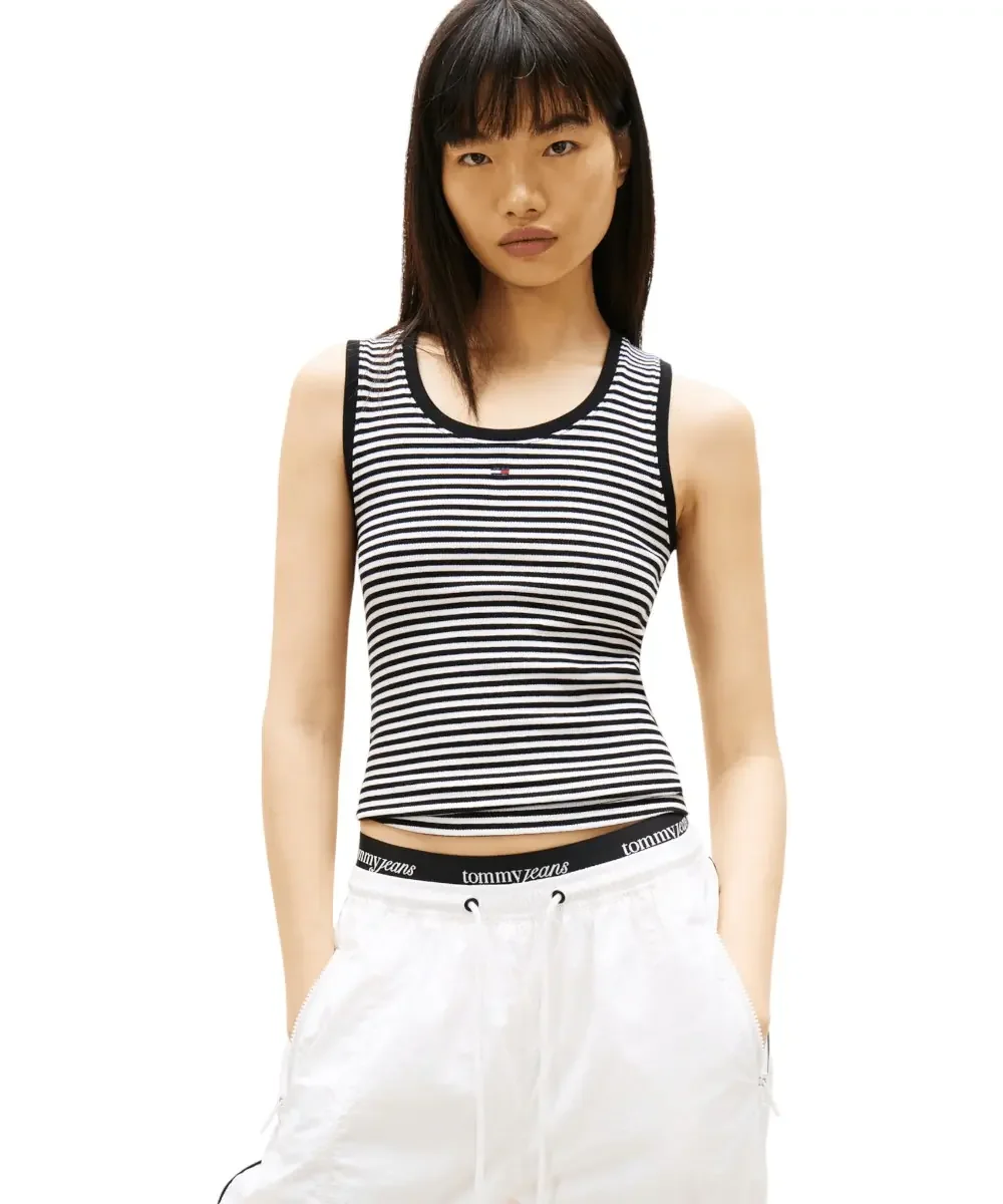 Φωτογραφία προϊόντος: Tommy Hilfiger - Γυναικείο T-shirt Αμάνικο Rib Essential Tank Top Slim Fit DW0DW20673-0AQ Ριγέ Μαύρο