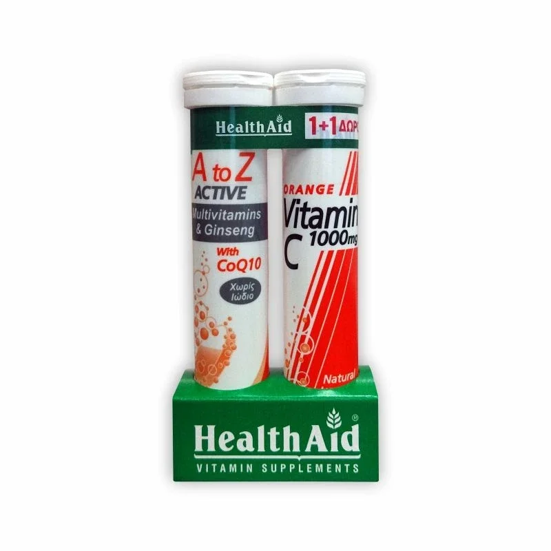 Φωτογραφία προϊόντος: Health Aid A to Z Αctive With Q10 20 αναβράζοντα δισκία + + Δώρο Vitamin C Πορτοκάλι 1000mg 20 αναβράζοντα δισκία