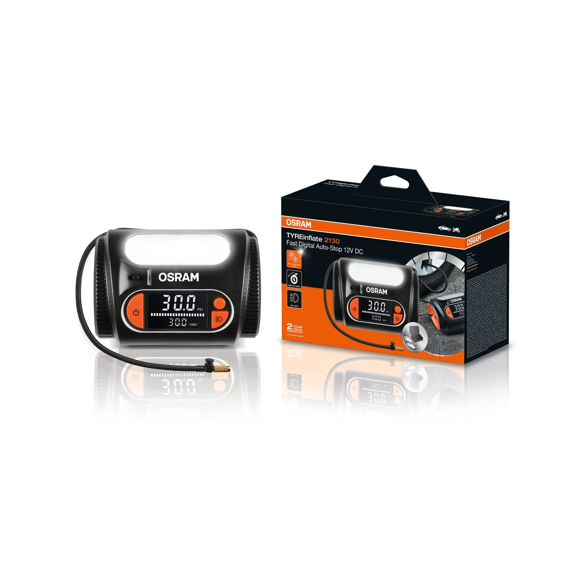 Φωτογραφία προϊόντος: OSRAM TYREinflate 2130 – Ψηφιακό Κομπρεσέρ Αέρα 12V με Auto-Stop και Ενσωματωμένη Οθόνη (1τμχ)