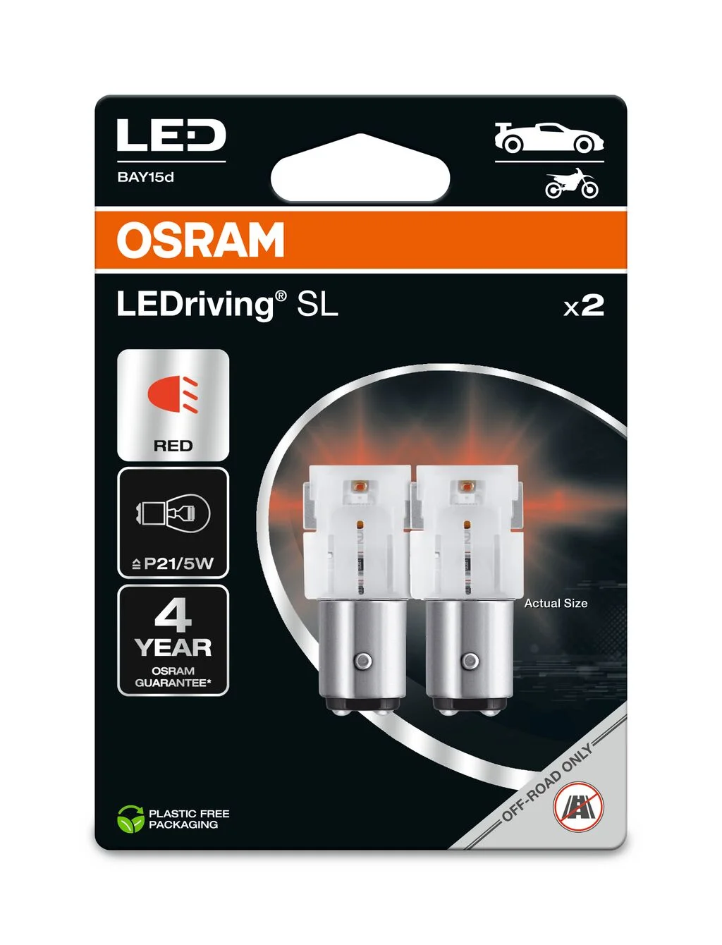 Φωτογραφία προϊόντος: Σετ Λάμπες LED OSRAM PR21/5W LEDriving SL Red 12V Κόκκινο Φως (2 Τεμάχια)