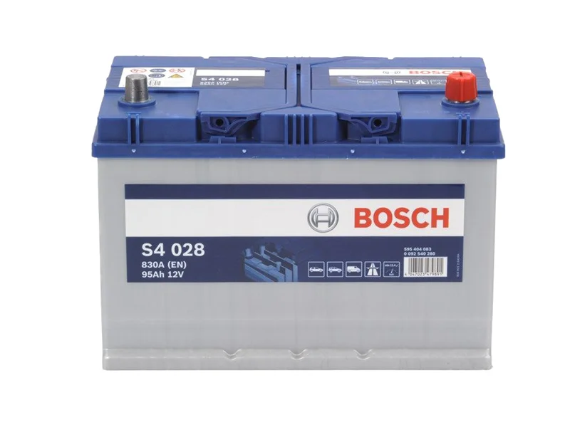 Φωτογραφία προϊόντος: Bosch S4028 – Μπαταρία Αυτοκινήτου 12V 95Ah 830A (EN) – 306×173×225 mm Δ+