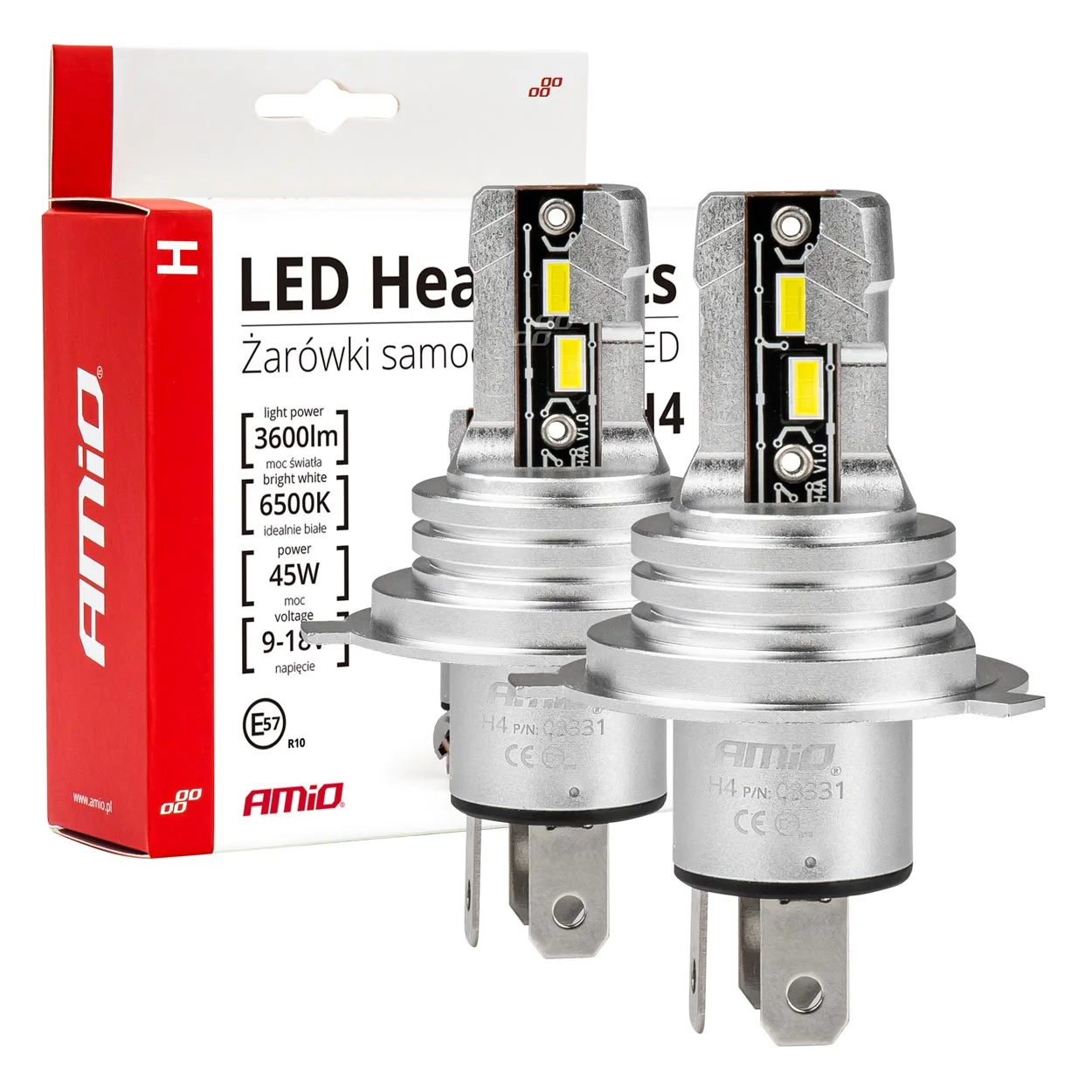 Φωτογραφία προϊόντος: LED Headlight H4 H-mini AMiO 2τεμαχια 45W 9-18V 6500K 3600lmns