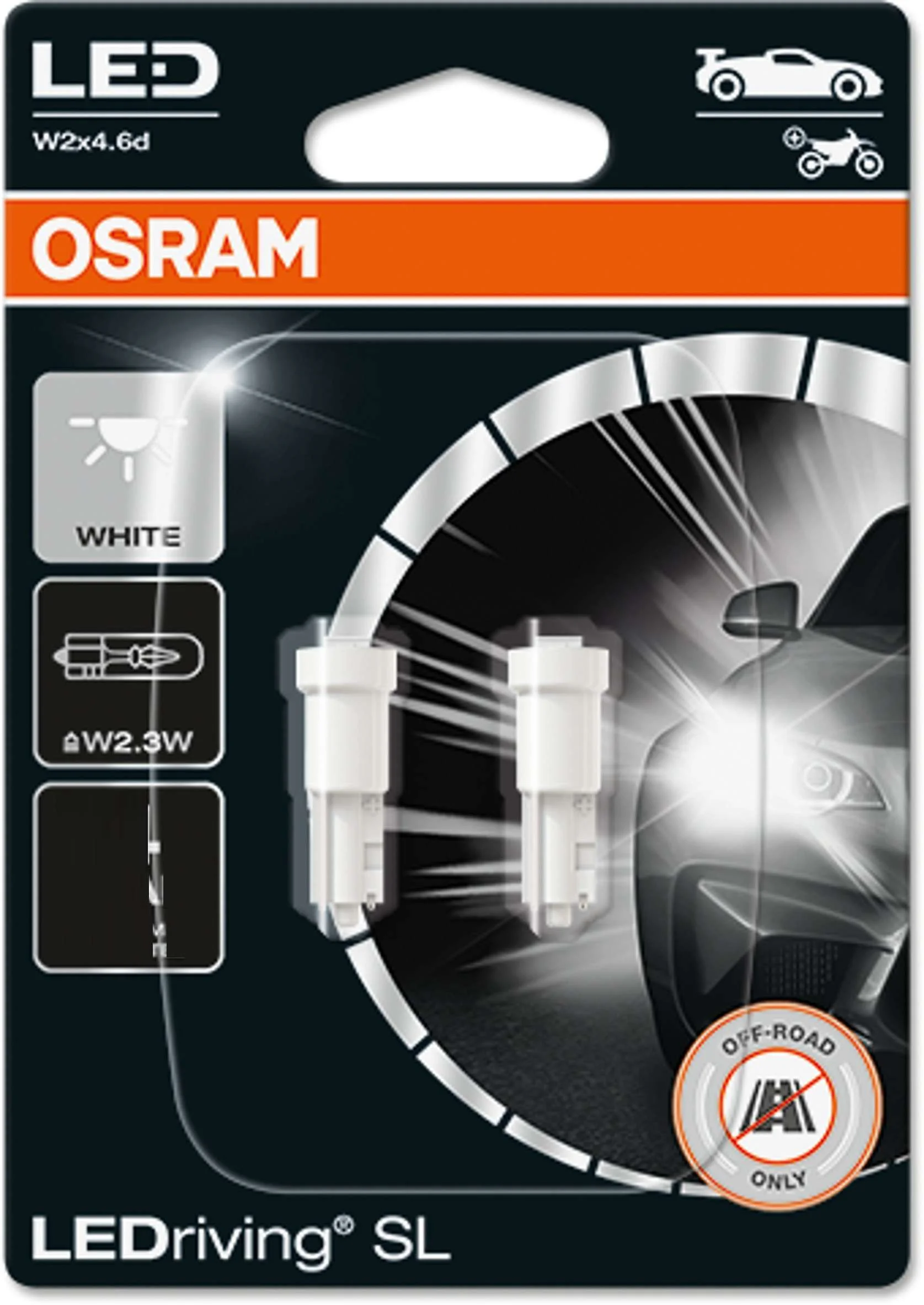 Φωτογραφία προϊόντος: OSRAM LEDriving® SL W2.3W T5 W2x4.6d 0.25W 12V 6000K Λευκό 2τμχ