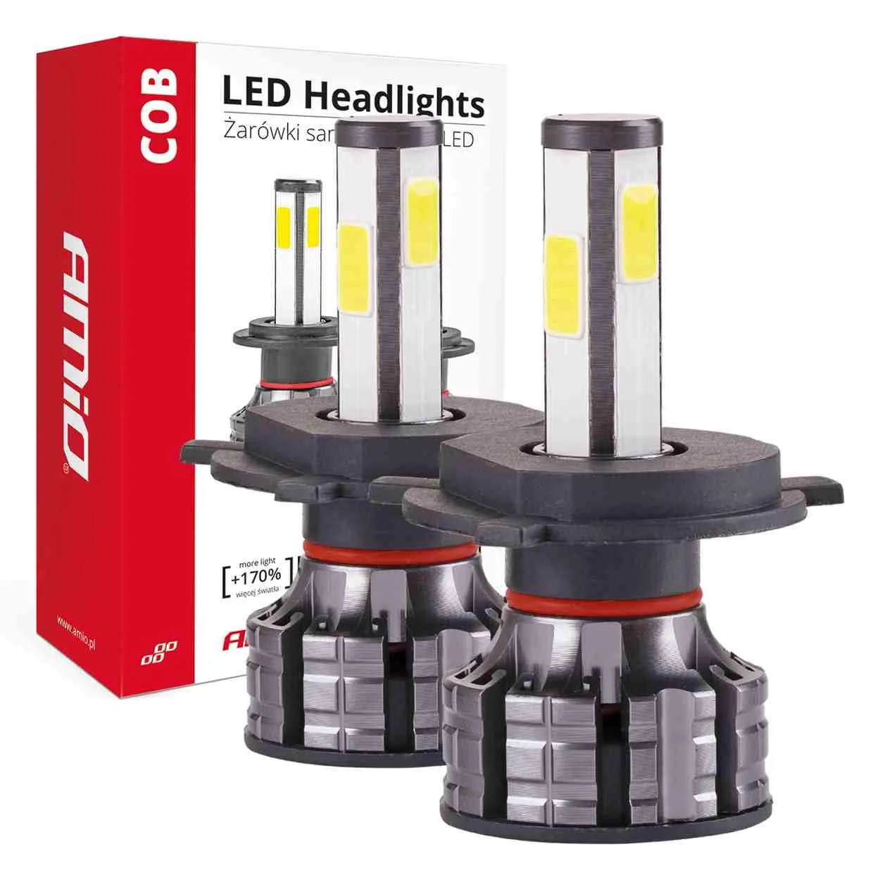 Φωτογραφία προϊόντος: Σετ λαμπες LED H4 4 COB AMIO 12/24V 38W 6500K 3800lm 02843