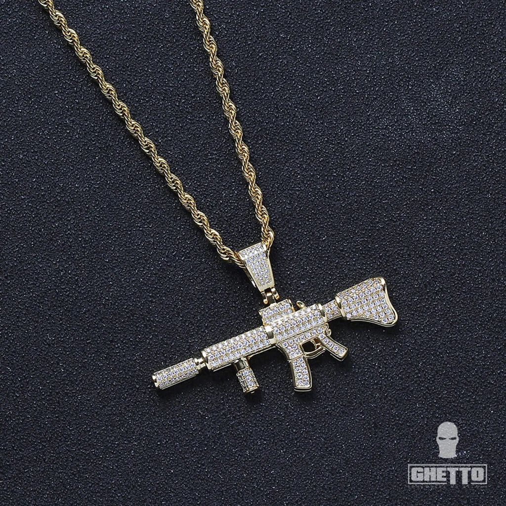 Φωτογραφία προϊόντος: Ghetto Gun Pendant Necklace Bling Iced Diamond Gold