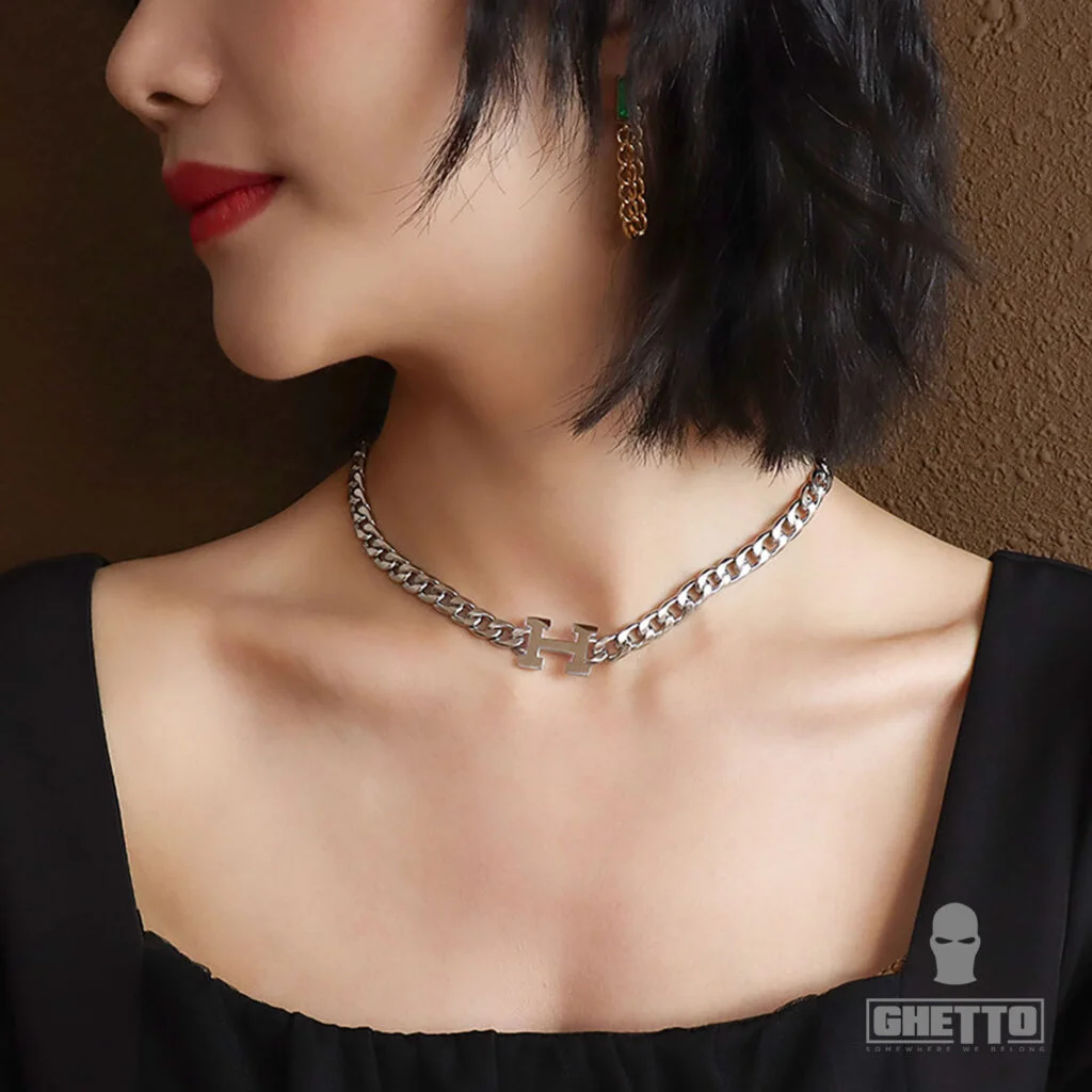 Φωτογραφία προϊόντος: Ghetto H letter choker necklace women s Silver