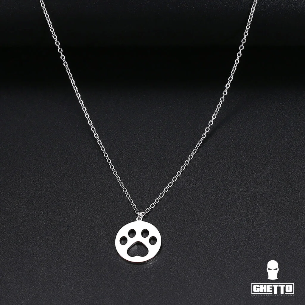 Φωτογραφία προϊόντος: Ghetto Round Hollow Dog Paw Necklace Stainless Steel Silver