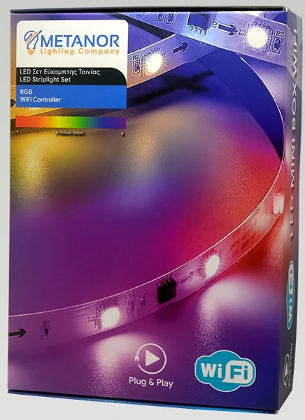 Φωτογραφία προϊόντος: LED ταινία 12V 14.4W/m RGB IP65 5m με τροφοδοτικό και χειριστήριο WiFi (WIFI big box) WF-4411