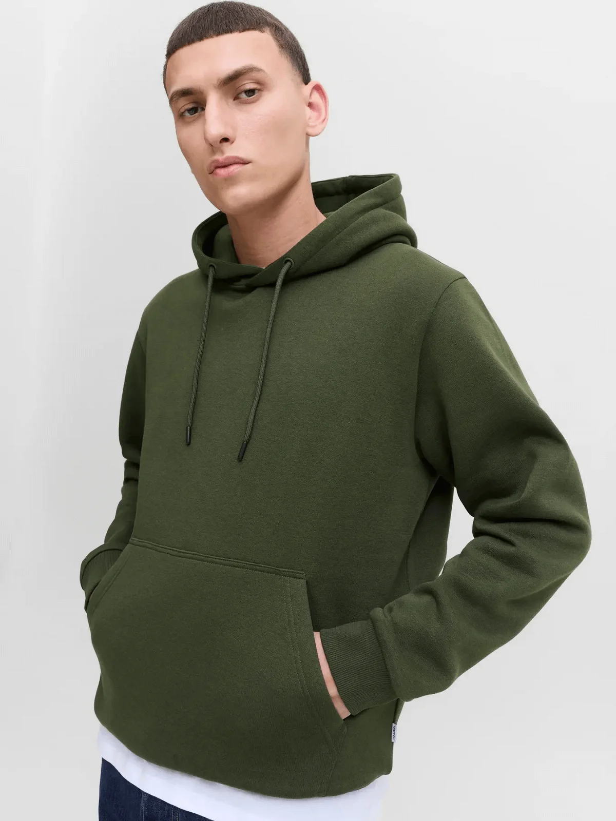 Φωτογραφία προϊόντος: Jack & Jones Basic μονόχρωμο φούτερ κουκούλα Jack&Jones χακί χρώμα