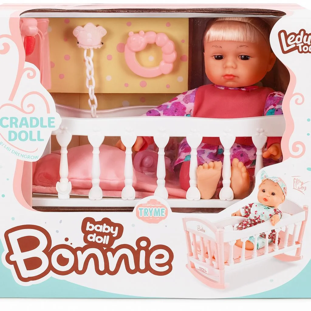 Φωτογραφία προϊόντος: Μωρό κούκλα Bonnie cradle doll σε κούνια μιλάει ελληνικά 30cm