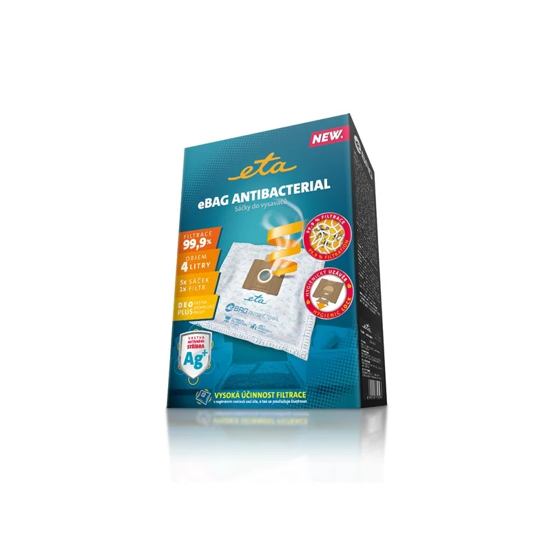 Φωτογραφία προϊόντος: ETA eBAG ANTIBACTERIAL 9600 68020 Σακούλες Ηλεκτρικής σκούπας κατάλληλες για κατοικίδια 4lt -5τεμ+φίλτρο