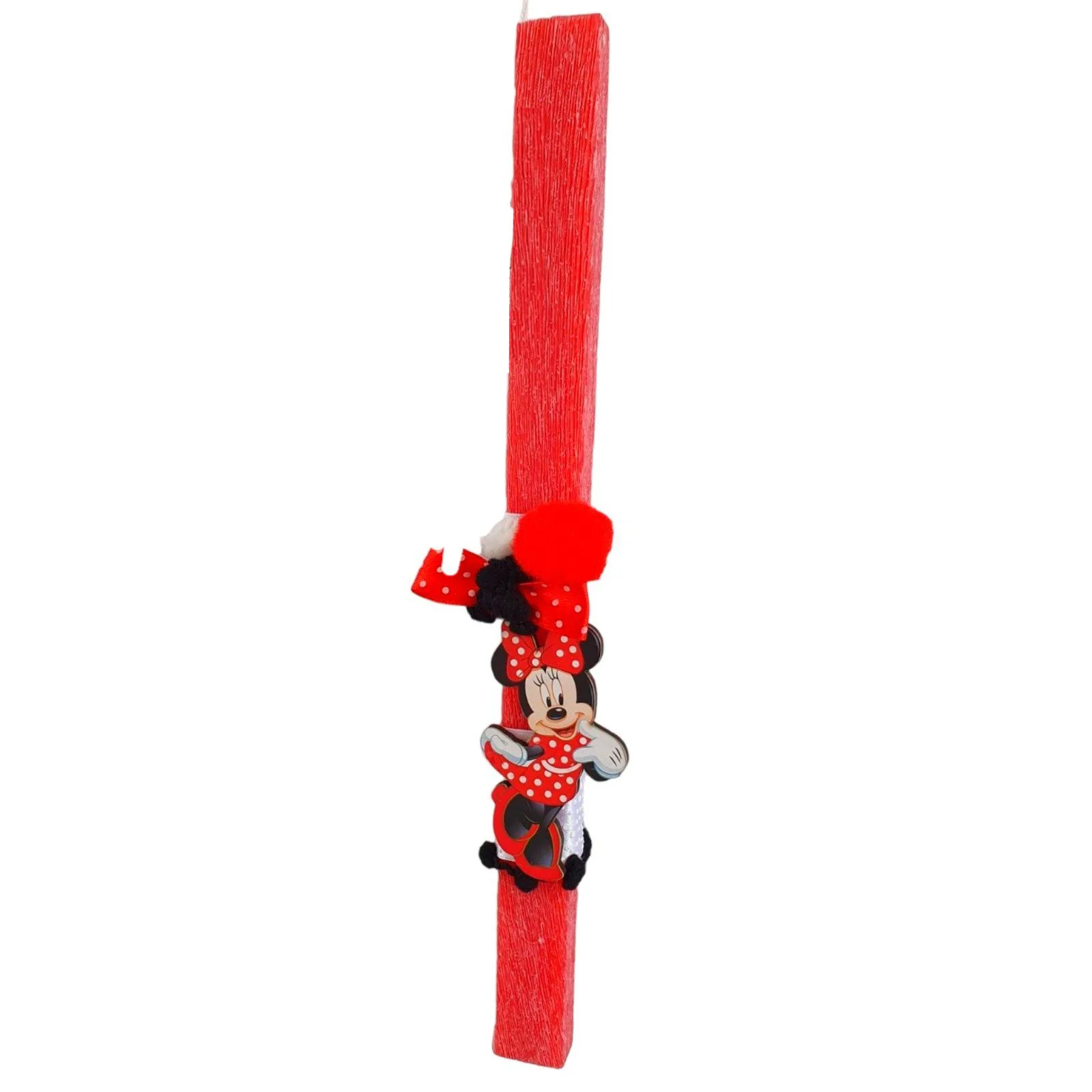 Φωτογραφία προϊόντος: Λαμπάδα Minnie Mouse κόκκινη ξύλινη χειροποίητη 29cm