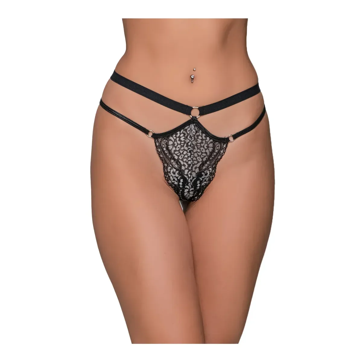 Φωτογραφία προϊόντος: Milena Γυναικείo G-String Δαντέλα Διπλό Λάστιχο Μεταλλικούς Κρίκους, Χρώμα Μαύρο