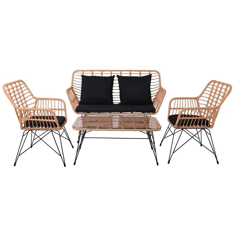 Φωτογραφία προϊόντος: SALSA MAX Living Set Κήπου 4 τεμαχίων, Μέταλλο Βαφή Μαύρο, Wicker Φυσικό, Μαξιλάρια Μαύρο