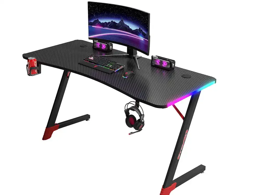 Φωτογραφία προϊόντος: Γραφείο Gaming D2209 Με Φωτισμό RGB Υφή Ανθρακονήματος Και Μεταλλικό Σκελετό