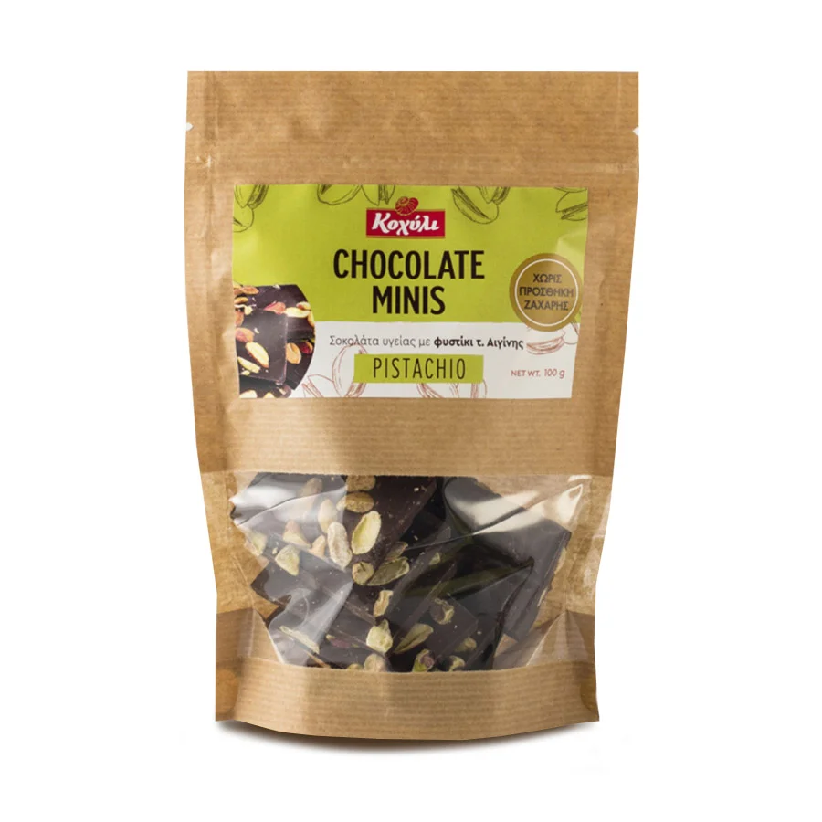Φωτογραφία προϊόντος: Choco Minis - Υγείας με Φυστίκι Αιγίνης, 100gr