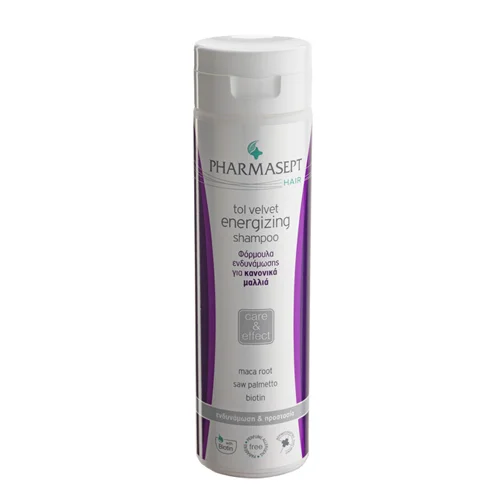 Φωτογραφία προϊόντος: Pharmasept Tol Velvet Energizing shampoo normal 250ml. Δυναμωτικό σαμπουάν για κανονικά μαλλιά.